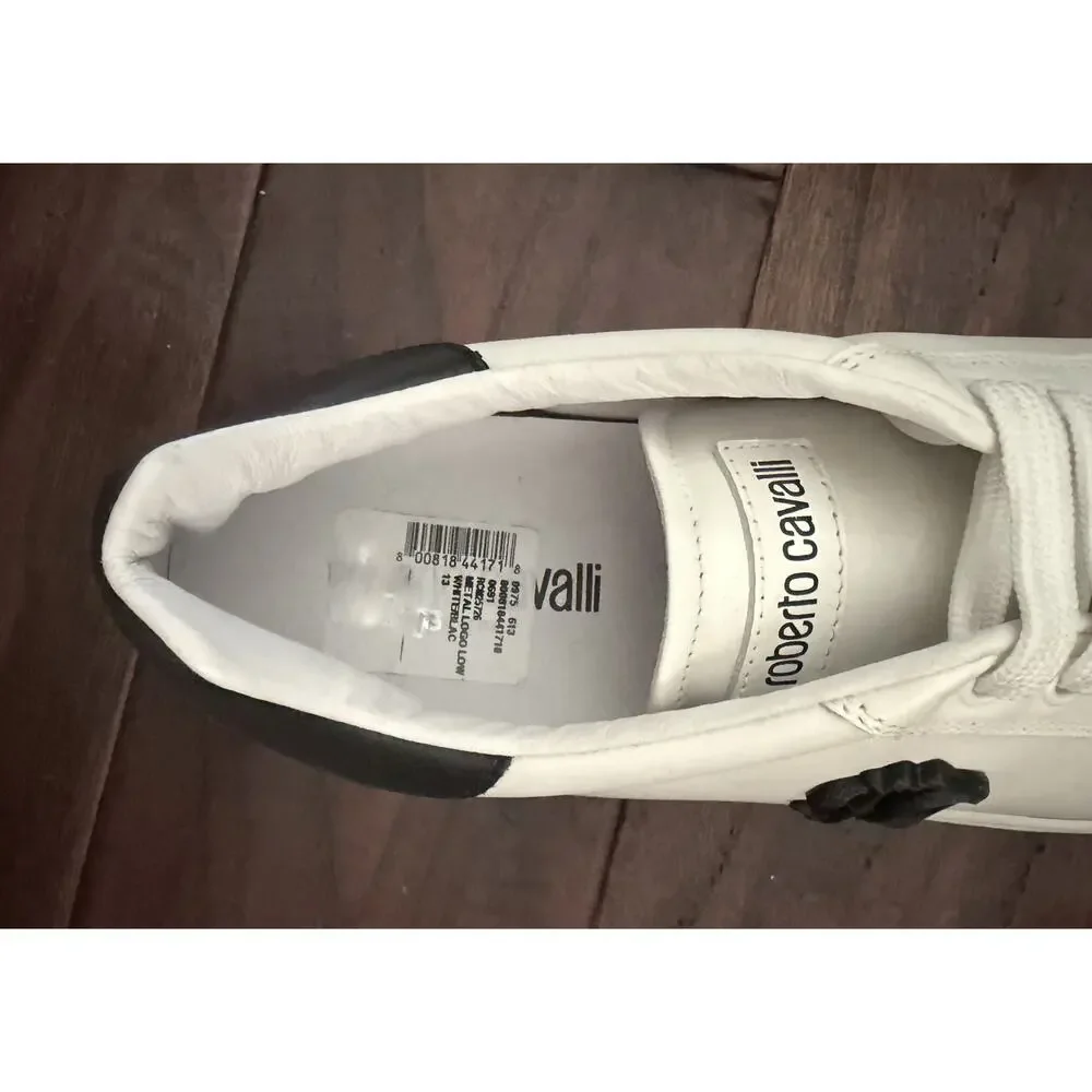 $895 Roberto Cavalli Men’s White Leather RC Logo Sneakers 13(46) NIB Made Italy